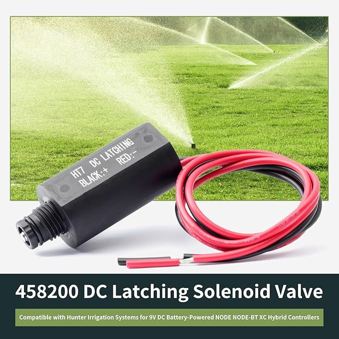 New upgraded 458200 DC Latching Solenoid Valve Compatible with Hunter Irrigation Systems for 9V DC Battery-Powered NODE NODE-BT XC Hybrid Controllers
