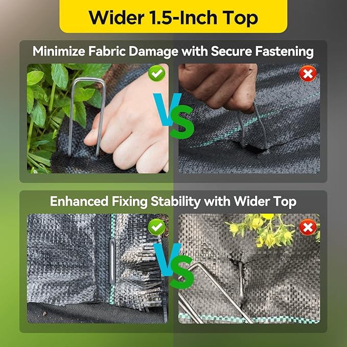 Landscape Fabric Pins Combo - 8 Inch Circle Top Pins & U-Pins, Thicker 8 Gauge Galvanized Weed Barrier Staples, Wider 1.5-Inch Top Garden Support Stakes (20 Circle Top+20 U Shape)