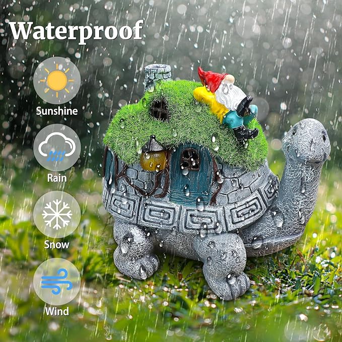 Turtle Solar Light Outdoor Garden Solar Turtle House Light Cute Turtle Garden Statue for Outdoor, Lawn Turtle with Gnome Statues Solar Light, Unique Gifts for Kindred Friend Yard Patio Decor