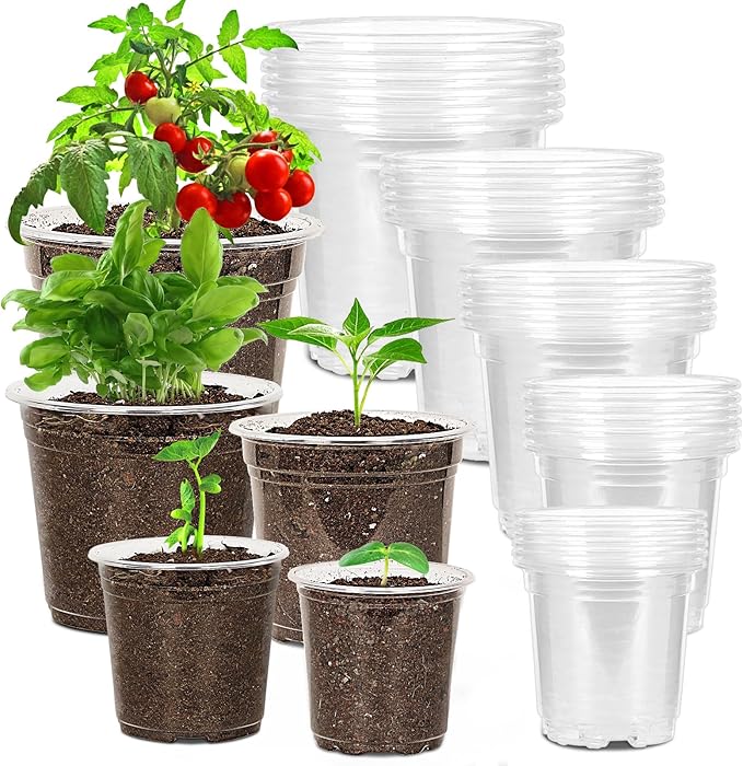 30 Pack 3.5/4/5/6/7 Inch Clear Nursery Pots with Drainage Holes, Transparent Plastic Pots for Plants, Reinforced Seed Starter Pots Garden Pots Flower Pots Indoor Outdoor
