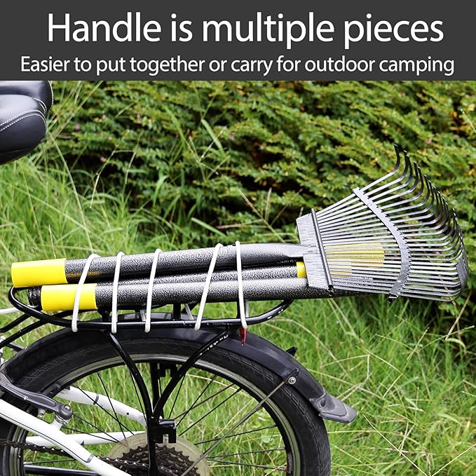 Leaf Rake, 30-61 inch Garden Rakes for Leaves Heavy Duty Long Handle, 25 Tines 18" Wide Metal Thatch Lawn Gravel Shrub Yard Landscape Rake for Leaves and Grass