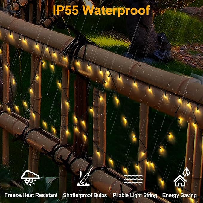Christmas Decor 380 LED Outdoor Christmas Lights for House 34Ft/10M Warm White Christmas String Lights Outside Xmas Lights Indoor Outdoor for Eaves Yard Garden Decor[8 Modes,Extendable,ETL Listed]