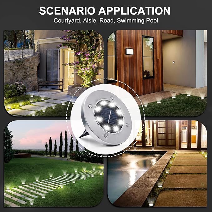 pozzolanas 16 Packs Solar Ground Lights-Cold White, 8 LED Solar Garden Lights Waterproof Outdoor Landscape Lights for Lawn Pathway Yard Driveway