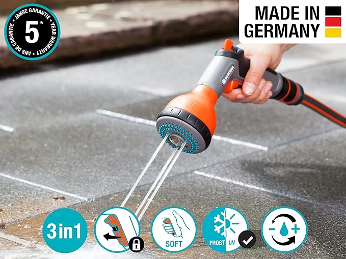 GARDENA (32131-FP) Frost Proof Nozzle 3 Spray Patterns Hard Stream, Bubbler for Potted Plants, Soft Spray