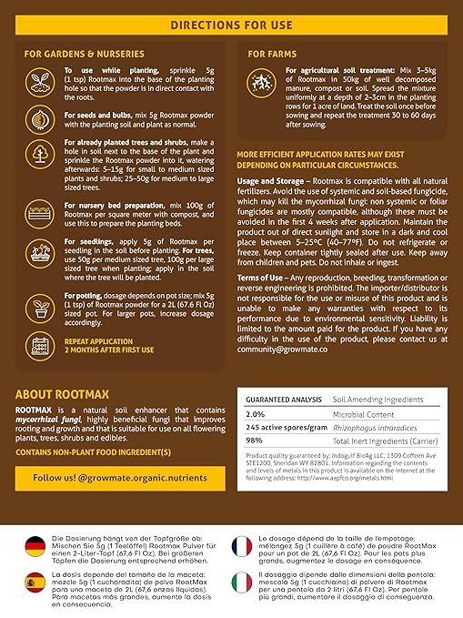 RootMax - Mycorrhizal Fungi | Rooting Powder for All Plants, Trees, Flowers & Edibles | Direct to Root Inoculant | Treats 15 Plants (500 g/17.63 oz)