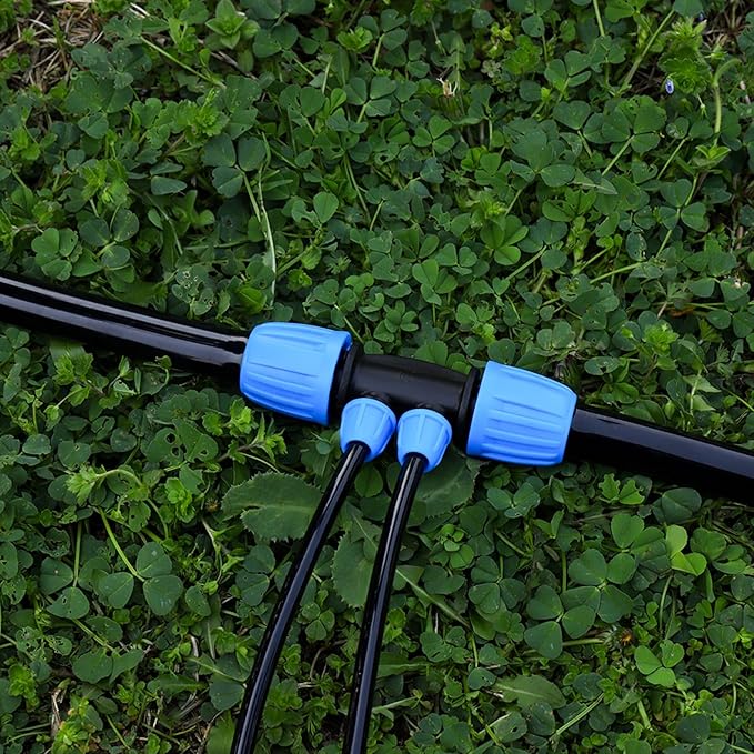 10 Pcs Barbed Tee 1/2 inch Tubing (1/2" ID x0.6-0.63" OD) 16mm to 1/4 inch Irrigation Tube Anti-Drop Quality Fitting (Fits 13mm ID / 4mm ID) (4-way Lock Buckle Blue)