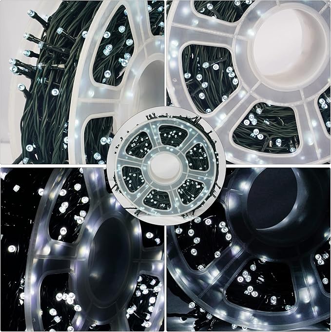 FUNPENY 164FT 500 LED Christmas Indoor Outdoor Decorative String Lights, 8 Modes Waterproof Plug in Green Wire LED Fairy Light for Christmas Party Wedding Garden Home Decoration (White)