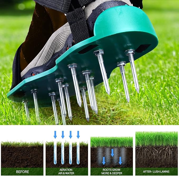 Ohuhu Lawn Aerator Shoes with Hook & Loop Straps, All New Unique Design Free-Installation Heavy Duty Spiked Aerating Sandals, One-Size-Fits-All & Easy to Use for Yard Patio Lawn Garden