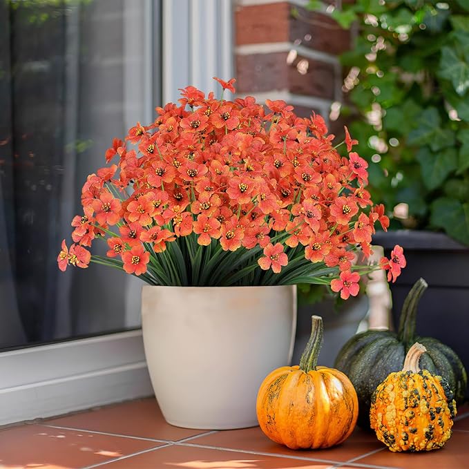 24 Bundles Artificial Fall Flowers Outdoor,No Fade Fake Plastic Flowers,Faux Autumn Plants for Thanksgiving Xmas Decor,Hanging Planters Indoor Outside Garden Porch Window Box Home Wedding