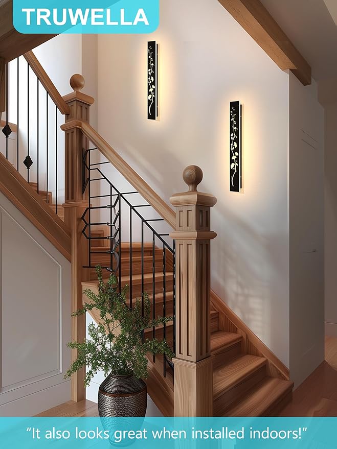 Modern Outdoor Wall Lights 31.5inch LED Long Wall Sconce 3000K Ginkgo Hollow Design Wall Mount Porch Lights 25W Exterior Lighting Fixtures for Patio Balcony Terrace Garden