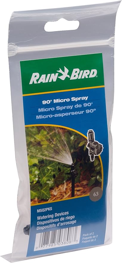 Rain Bird MSQ2PKS Drip Irrigation 10-32 Threaded Micro-Spray Nozzle, 90° Quarter Circle Pattern, 0 - 10' Spray Distance, 2-Pack