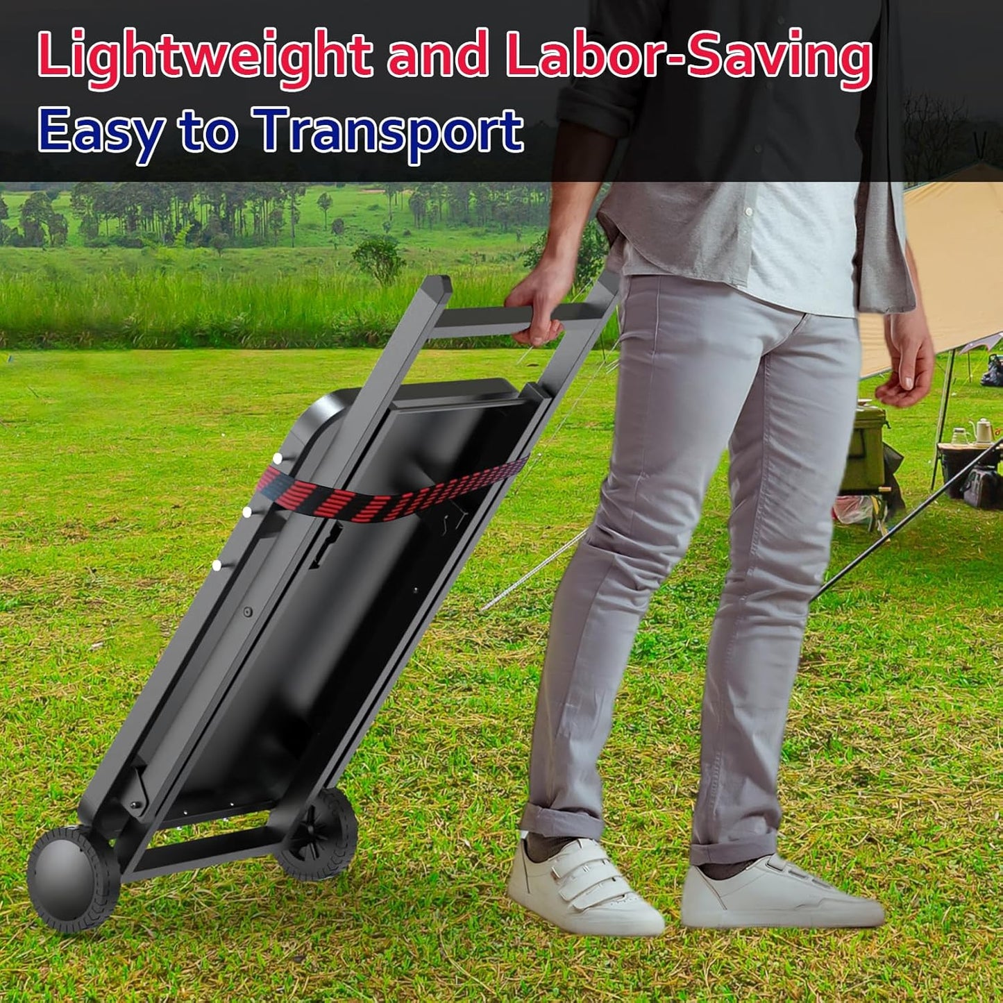 Portable Grill Table, Outdoor Prep Table with 2 Wheels, Pizza Oven Cart for Ninja Woodfire, Ninja Woodfire XL Pro, Weber Q, Ooni Table Top Grill, Folding Grill Cart for Picnic, Camping, RV