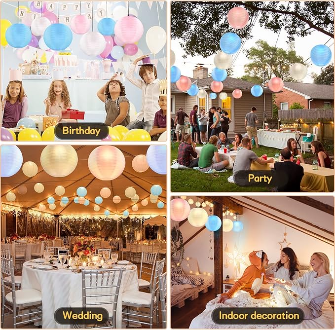 KNONEW 10 Pack Multicolor Outdoor Silk Lanterns Decorative, 10inch Waterprooof Outside Indoor Chinese Hanging Round Lanterns for Weddings, Birthdays, Parties Decoration (Mixed Color)