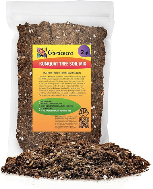 Gardenera's Premium Kumquat Soil Mix - Quick Drain Potting Soil for Growing and Repotting Citrus Japonica - 2 Quart