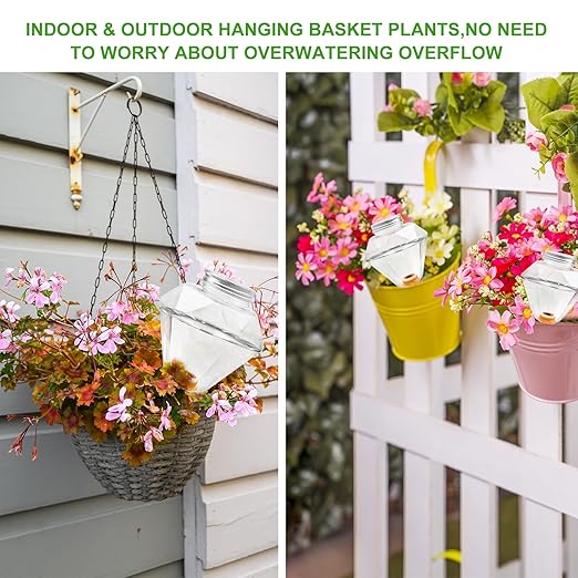 Watering Globes XL- 4 Pcs Diamond Plastic Shape Plant Watering Globes Self Watering Planter Insert 17oz Large for Indoor＆Outdoor Plants Watering Bulbs