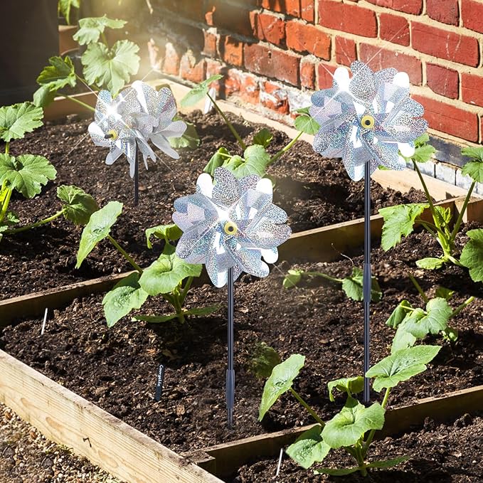 BATTIFE 6 Sets Pinwheels for Yard and Garden, Double Sides Reflective Bird Deterrent Pinwheel, Large Silver Outdoor Sparkly Wind Spinner, Pin Wheels for Lawn and Patio…