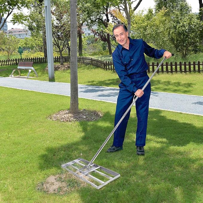 Scalebeard Lawn Leveling Rake-7 FT Level Lawn Tool / Soil Lawn Rake Stainless Steel Leveling Rake Landscape Rake with Handle for Garden Backyard Golf/Lawn（7FT, 30 x 10IN）