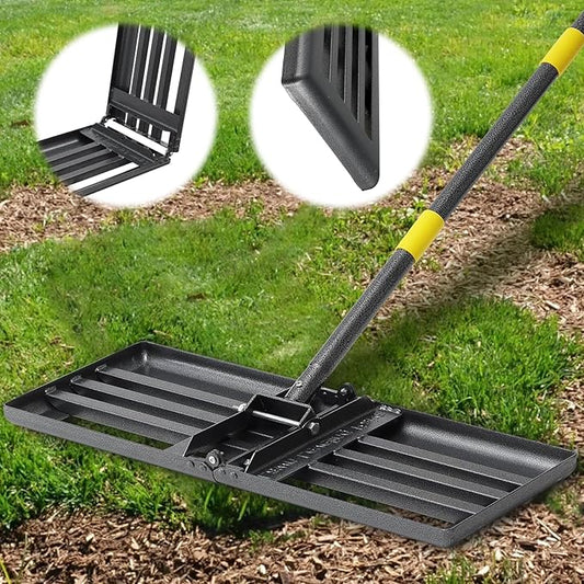 Lawn Leveling Rake, Foldable 26.7"x10" Level Lawn Tool with Curved Edge, 7FT Heavy Duty Lawn Level Tool, Long Handle Lawn Leveler for Yard Garden Golf Course, Soil Sand Dirt Spreading Leveling Rake