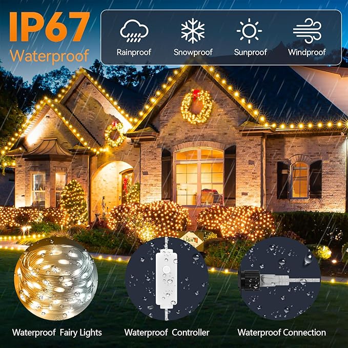 HOUHUI Fairy Lights Plug in,50Ft Warm to Cool White Indoor Outdoor String Light with Remote,8 Modes 2700K-6500K Dimmable White Fairy Twinkle Lights IP67 Waterproof for Christmas Bedroom Party Decor