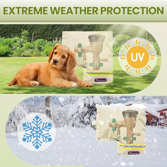 Backflow Preventer Insulation Cover YeloDeer, Beige 5 Layers of Hose Bib Cover freeze Protection(5°F), 12"W x 13"H Irrigation Sprinkler Valve Cover Insulated Waterproof Winter Water Well Pump Covers