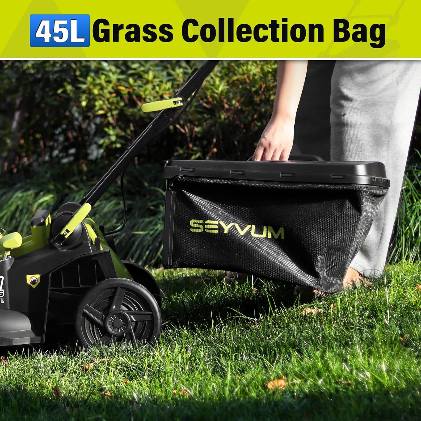 SEYVUM 40V 16-inch Cordless Lawn Mower with 45L Grass Collection Bag, 6 Position Height Adjustment Electric Lawn Mower, 2 x 20V 4.0Ah Battery Powered Push Lawnmower, 2.4A Fast Charger