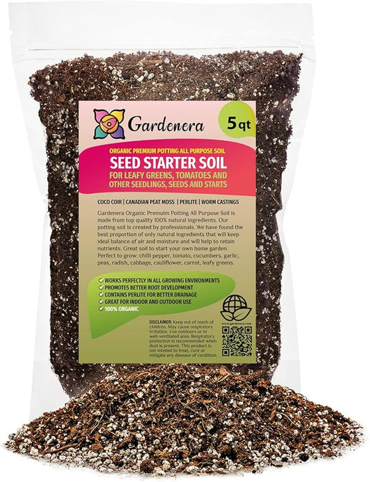 Organic Premium Potting All Purpose Soil - Seed Starter Soil for Leafy Greens, Tomatoes and Other Seedlings, Seeds and Starts - (5 Quart Bag)
