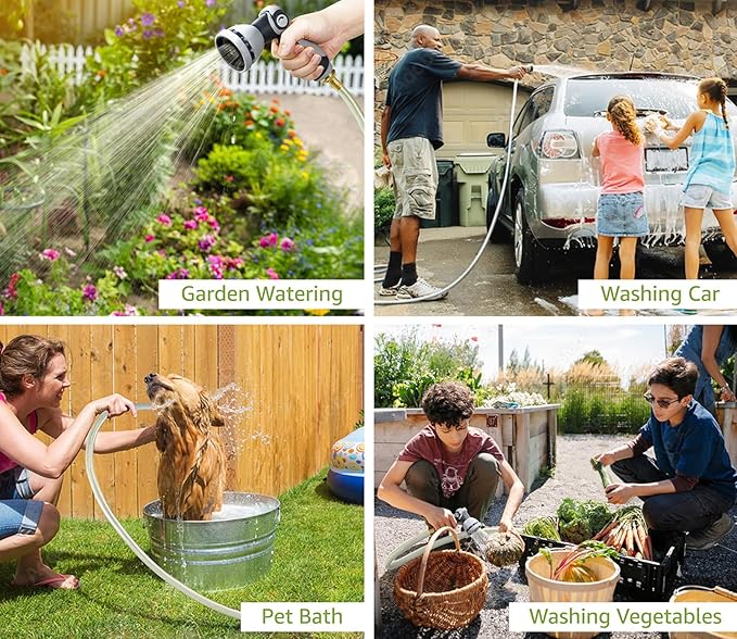 Tuyeho Retractable Garden Hose Reel 90 FT, Wall Mount Heavy Duty Water Hose Reels with Automatic Slow Rewind System, Outdoor Hoses Reel with 2 Hose Nozzles for Garden Watering, Car Wash, Pet Shower