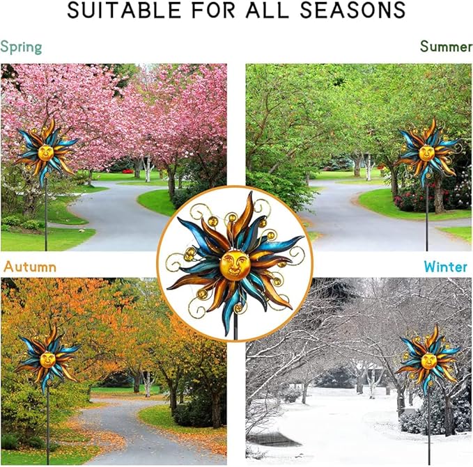 VEWOGARDEN Garden Solar Wind Spinner, Sun Outdoor Metal Wind Sculpture Yard Art Decor for Patio, Lawn & Garden