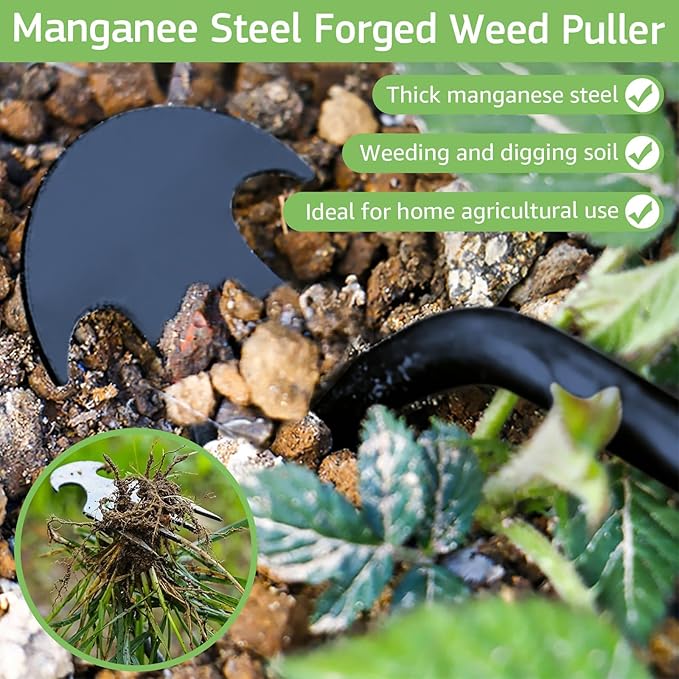 2 Pcs Weed Puller Tool – 15.7” Portable Garden Weeder, 4 Teeth Manganese Steel Forged Hand Tool for Uprooting Weeds, Ideal for Gardening & Backyard Vegetable Planting