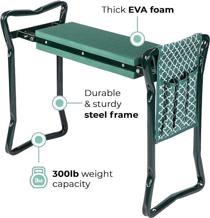 Abco Tech Garden Stool & Kneeler - Kneeler & Stool for Gardening, Foldable Garden Seat for Storage, Garden Kneelers for Seniors, Great Gardening Gifts for Women, Bench Comes with Tool Pouch & Gloves