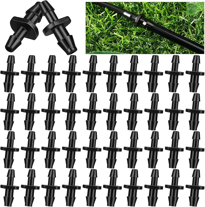 100 Pcs Drip Irrigation Fittings Barbed Connectors Barb Adapter Coupling 1/8" - 1/4" Barbed Coupling Fitting Irrigation Watering Tubing Connectors Hydroponics for Flower Pot Garden