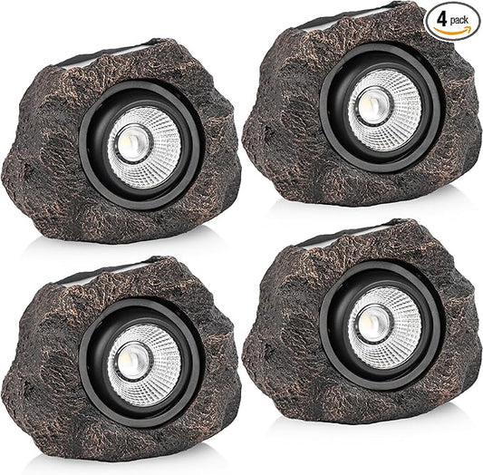 Solar Rock Lights, 4 Pack Solar Powered Waterproof LED Spotlights Decorative for Outdoor Garden, Pathway, Walkway, Yard, Landscape, Patio