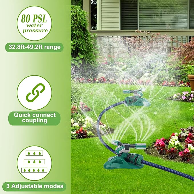 Lawn Sprinkler,Upgrade Garden Sprinkler Automatic 360 Degree Rotating Irrigation Grass Water Sprinkler System, Garden Hose Sprinkler for Yard/Built in 36 Units Angle Spray Nozzles-2Pack(Green)