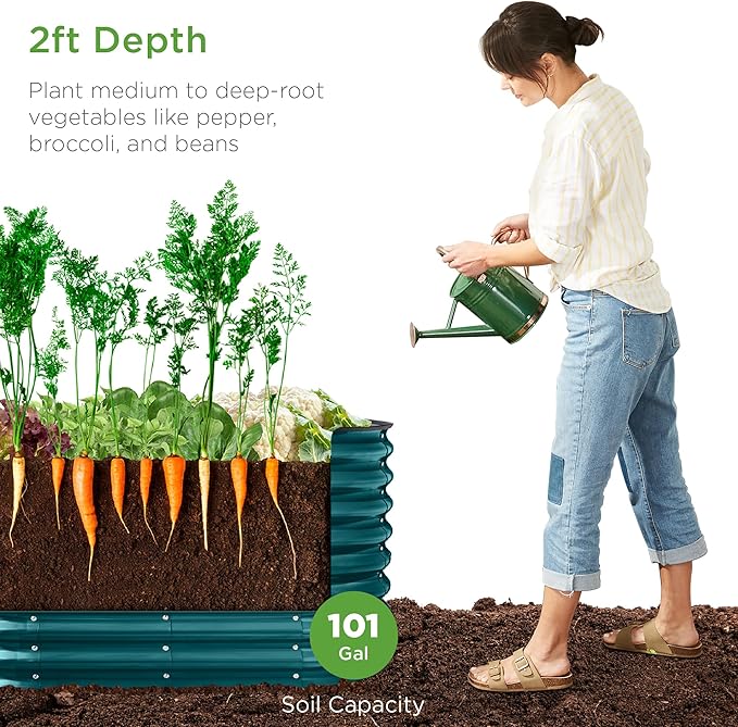 Best Choice Products 4x2x2ft Outdoor Metal Raised Garden Bed, Oval Deep Root Planter Box for Vegetables, Flowers, Herbs, and Succulents w/ 101 Gallon Capacity, Rubber Edge Guard - Peacock Blue