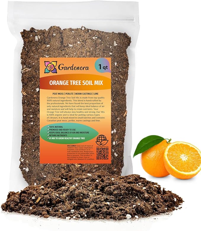 Gardenera's Premium Orange Tree Soil Mix - Quick Drain Potting Soil for Growing and Repotting Citrus Sinensis - 1 Quart