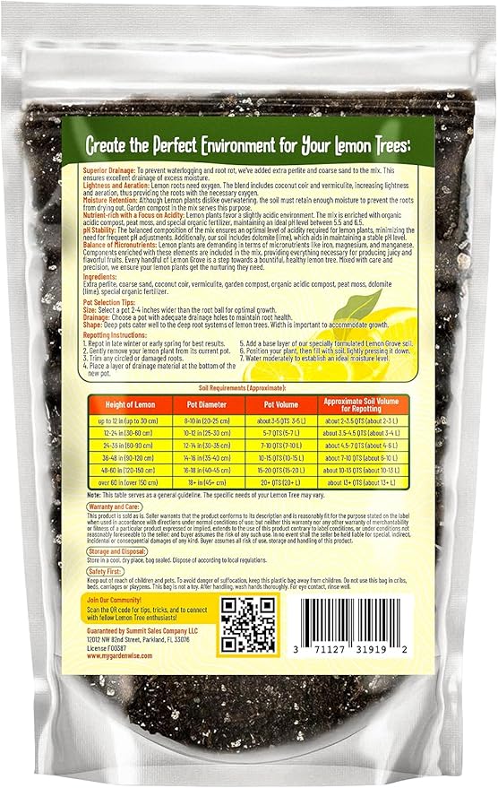 Organic Lemon Tree Soil – Citrus Potting Mix with Organic Fertilizer – Ideal for Potted Lemon Trees, Meyer Lemons & Citrus Plants – Chunky, Indoor & Outdoor (3 QUARTS)