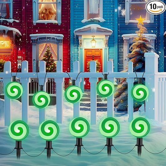 Ultimate Unicorn Christmas Pathway Lights, Green Peppermint LED Lollipop Lights for Outdoor Decoration, With Stakes for Yard, Sidewalk, Garden, Rooftop