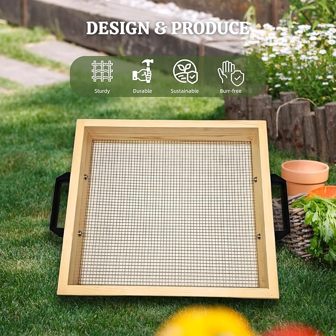 Large Compost Sifter, Garden Sifter with Handle, 15.5 x 14 Inch Sifter for Soil Dirt Compost Rock