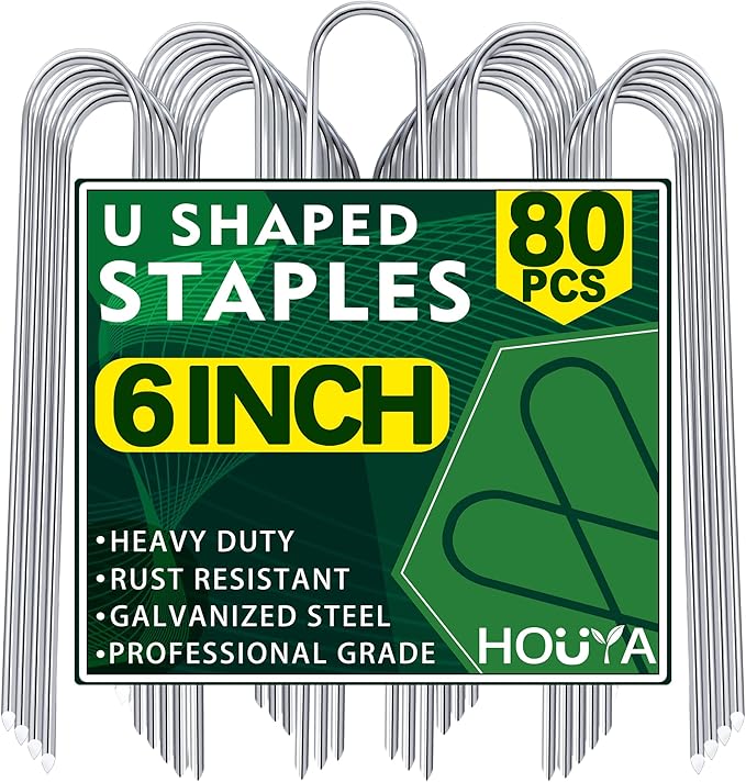 U Shaped Garden Stakes 6 Inch 80 Pack Drip Irrigation Stakes Galvanized Landscape Garden Staples Hose Stakes for Soaker Hose Drip Line Irrigation Tubing Tube, Lawn Ground and Weed Barriers