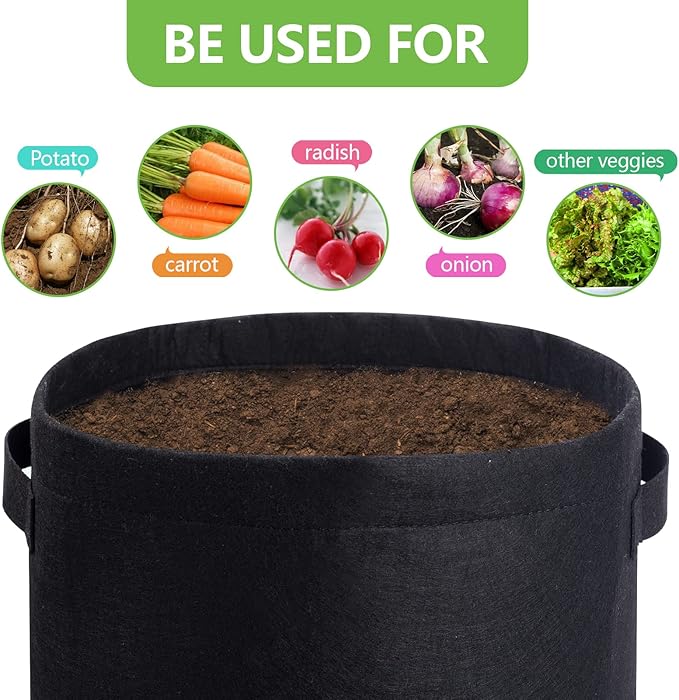 4 Pack Potato Growing Bag with Flap 10 Gallon Planter Pots with Handles and Harvest Window for Potato Tomato and Vegetables, Black Green Orange and Beige