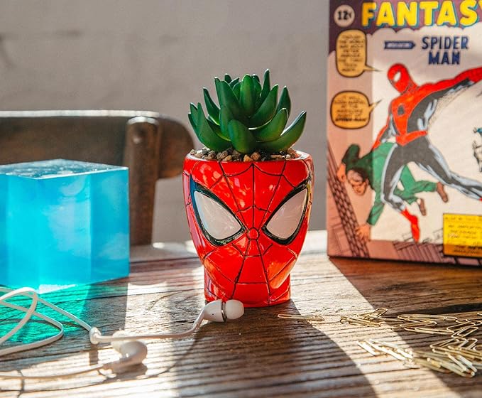 Toynk Marvel Comics Spider-Man 3-Inch Ceramic Mini Planter with Artificial Succulent