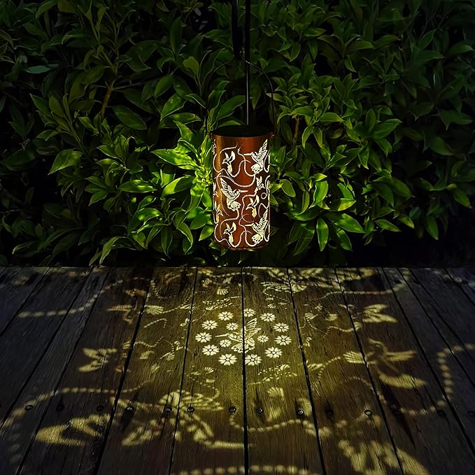 Solar Lanterns Outdoor Hanging Hummingbird Decor Lantern,Waterproof Hollow Out Metal Decorative Garden Light,Graceful Decoration for Patio,Yard,Landscape,Walkway,Festival