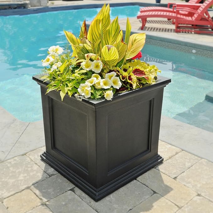 Mayne Fairfield 20-Inch Square Planter – Self-Watering, Weather-Resistant Planter for Flowers – Durable Outdoor Design for Patio, Porch, or Entryway