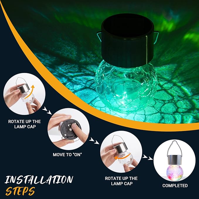 GIGALUMI 24 Pack Solar Outdoor Lights, Solar Hanging Lights for Christmas Decoration-Cracked Glass Solar Lights Outdoor Waterproof for Garden, Yard, Fence, Tree(Color Changing)