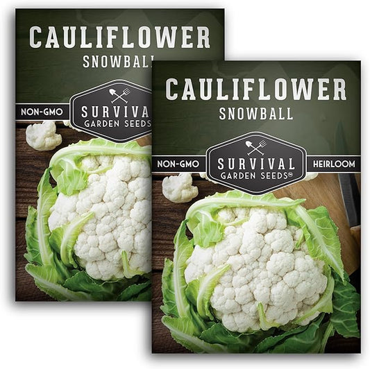 Snowball Cauliflower Seed for Planting - 2 Packets with Instructions to Plant & Grow Amazing White Vegetables in Your Home Vegetable Garden - Non-GMO Heirloom Variety - Survival Garden Seeds