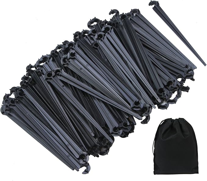 Elcoho 200 Pack Irrigation Drip Support Stakes 1/4 Inch Tubing Hose Holder for Vegetable Gardens or Flower Beds, with Storage Bag