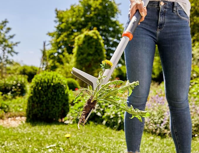 Gardena (03518 Weed Puller Remover Tool, Heavy Duty Stand-Up Garden Hand Weeder, Easy Weed Removal, Built-in Ejector, Long Handle for Outdoor Use. Weeding Claw