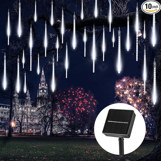 Solar Christmas Lights Outdoor Waterproof, Meteor Shower Lights Solar Powered, 16 Inches 8 Tube 288 LED Solar Icicle Tree Lights for Tree Bushes Holiday Parties Christmas Patio Decor, Pure White