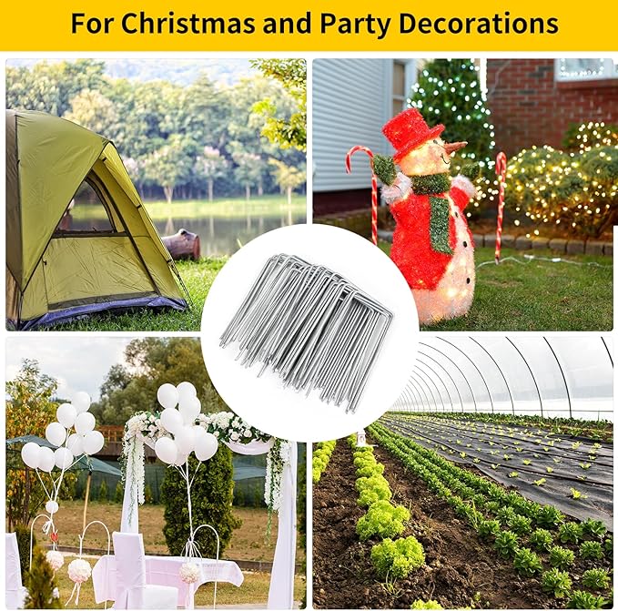 CEWOR 100 Pack Landscape Staples 4 Inches, Galvanized Garden Stakes Landscape Staples Fabric Pins Lawn Stakes for Barrier Fabric, U-Type Heavy Duty