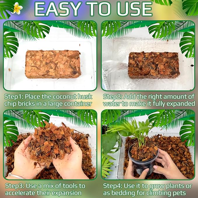 Halatool 2 Pcs Coconut Coir Chips for Plants - 2.2 LB 100% Organic Coco Husk Chip Bricks with Low EC and pH Balanced, Compressed Coco Substrate Growing Mulch Medium for Garden Herbs, Plants, Flowers